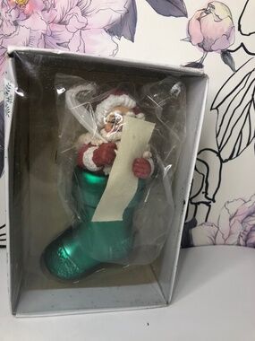 Department 56 Green Stocking Santa Ornament with Red Accents Vintage Flaws
